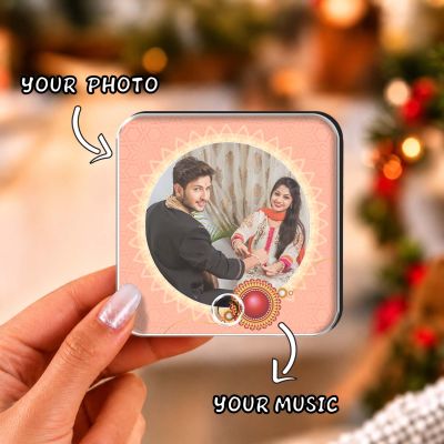 Personalized Rakhi Memory Musical Fridge Magnet Custom Photo & Audio Gift for Brother Sister  Unique Raksha Bandhan Keepsake